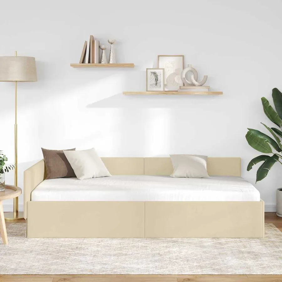 Cadre de lit d'angle Crème 100 cm x 200 cm tissu - 3