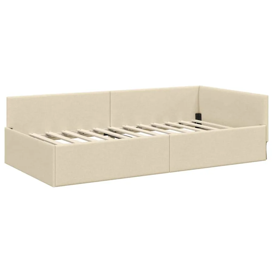 Cadre de lit d'angle Crème 100 cm x 200 cm tissu - 4