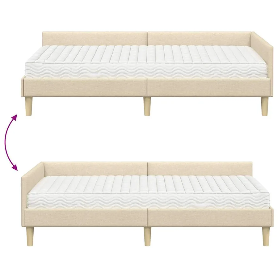 Cadre de lit d'angle avec matelas 2 pcs Crème tissu - 12