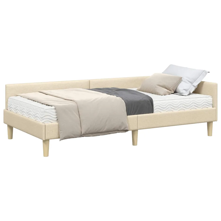 Cadre de lit d'angle avec matelas 2 pcs Crème tissu - 2