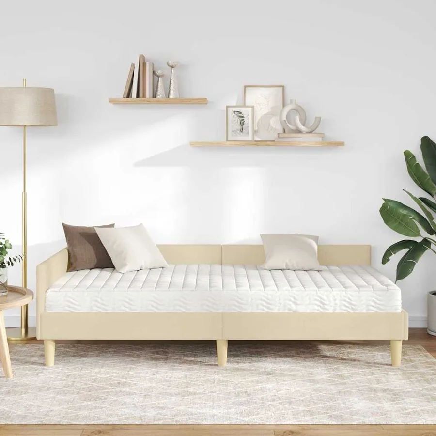 Cadre de lit d'angle avec matelas 2 pcs Crème tissu - 3