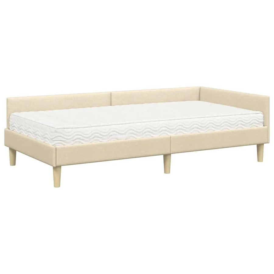 Cadre de lit d'angle avec matelas 2 pcs Crème tissu - 4