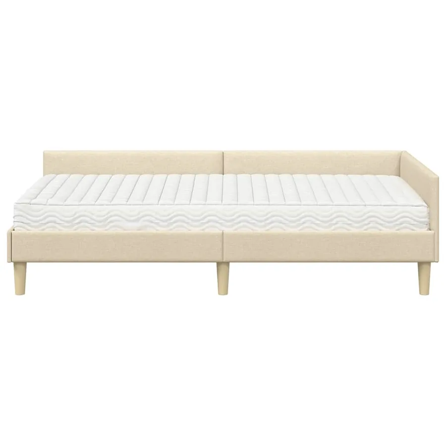 Cadre de lit d'angle avec matelas 2 pcs Crème tissu - 5
