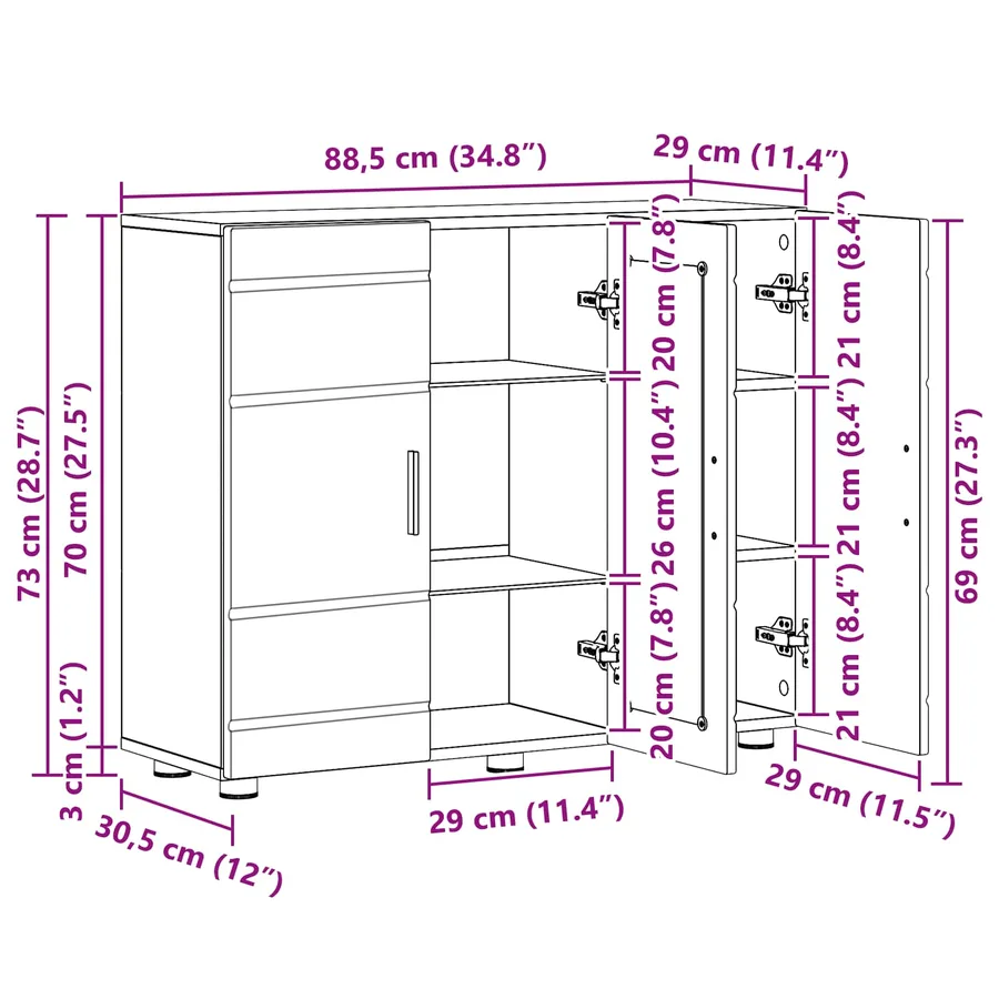 Cabinet en Bois avec stockage Chêne fumé 88,5 x 30,5 x 73 cm - 14