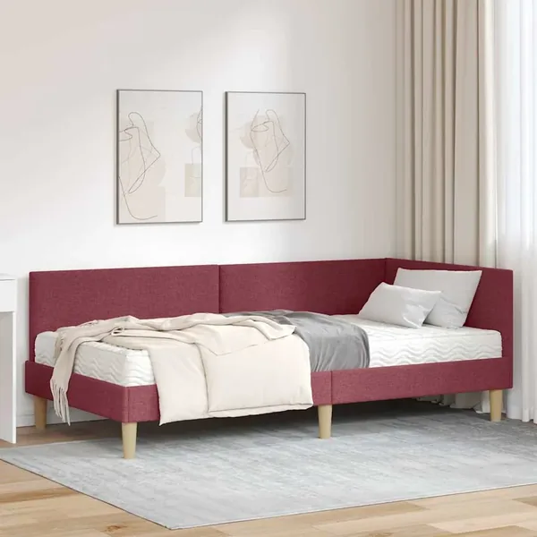 Cadre de lit d'angle avec matelas Autre 2 pcs Gris tissu