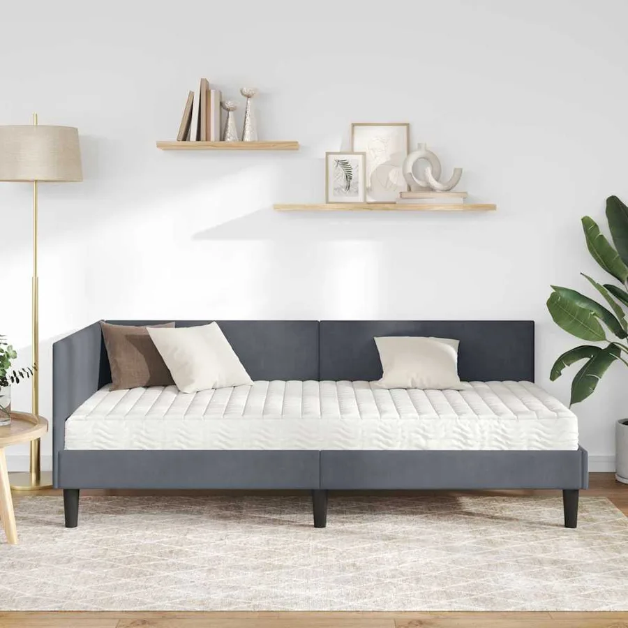 Cadre de lit d'angle avec matelas Autre 2 pcs Gris Velours - 3