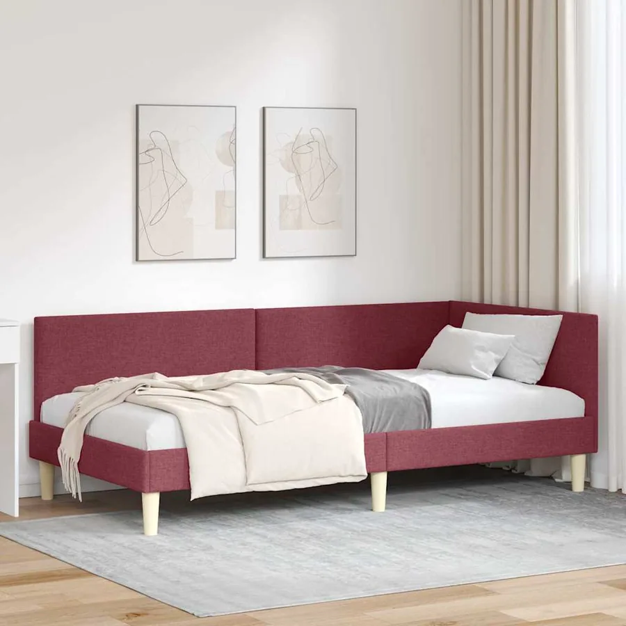 Cadre de lit d'angle avec tête de lit Bordeaux 90 cm x 200 cm