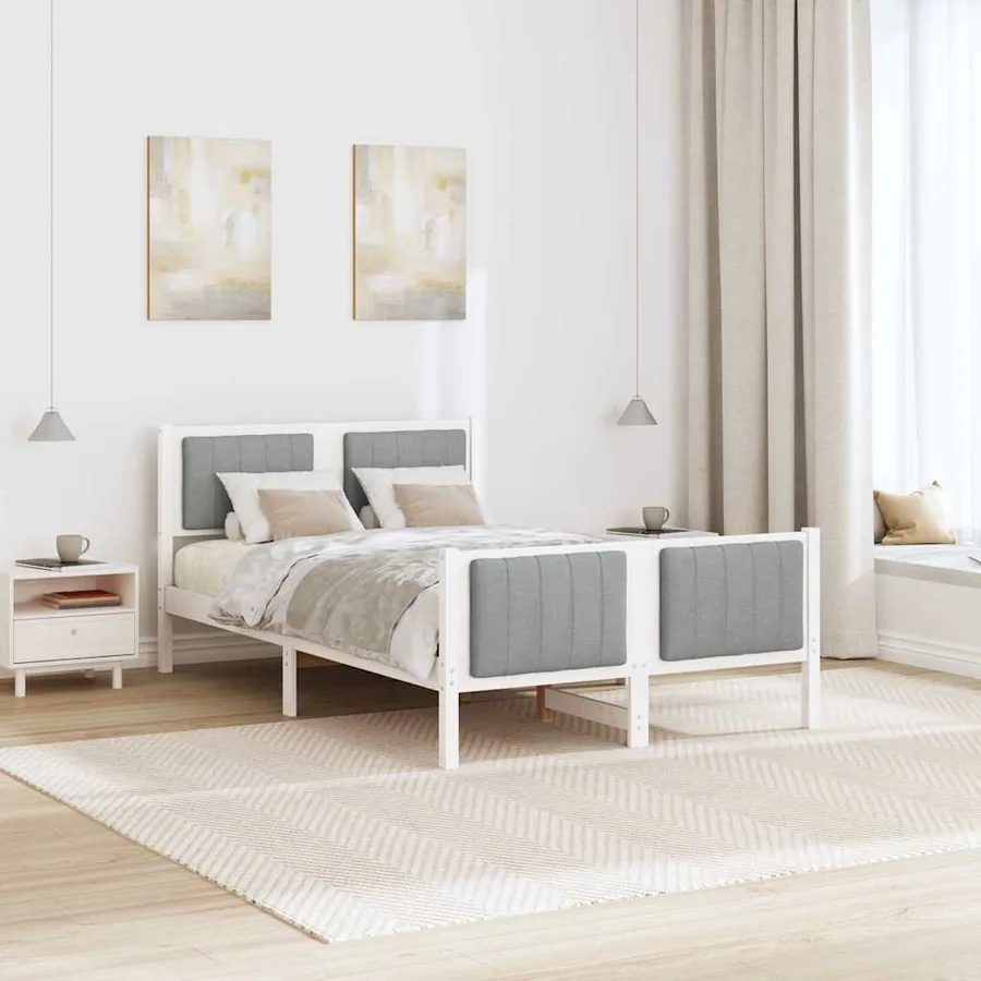 Cadre de lit avec tête de lit Blanc et gris clair 120 x 190 cm - 4