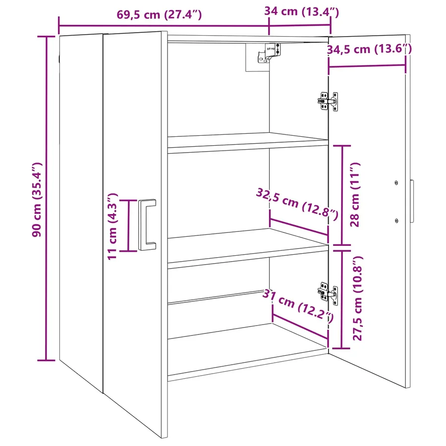Armoire Murale 2 pcs Bois ancien 69,5 x 34 x 90 cm - 13