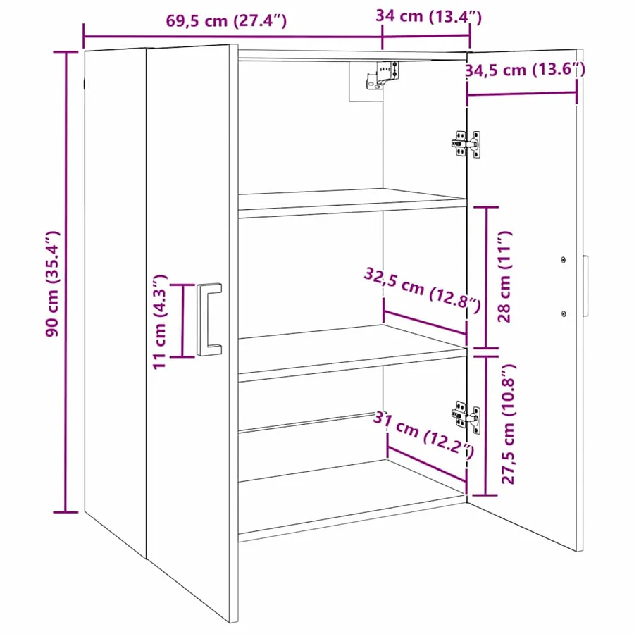 Armoire Murale 2 pcs Bois ancien 69,5 x 34 x 90 cm - 14