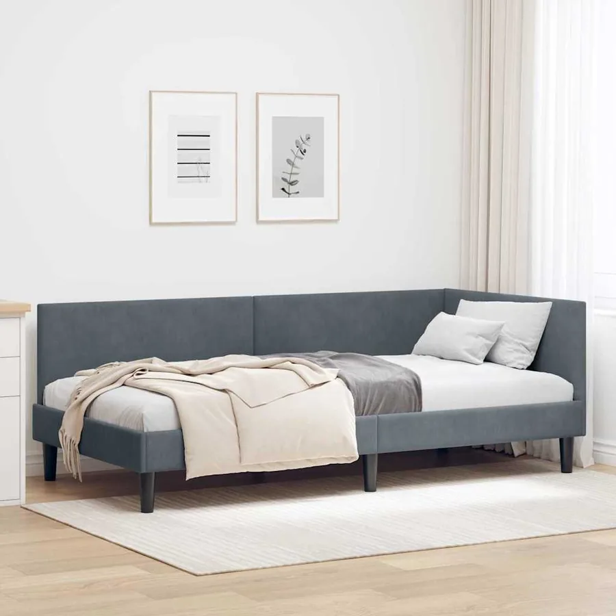 Cadre de lit d'angle Gris foncé 100 cm x 200 cm Velours