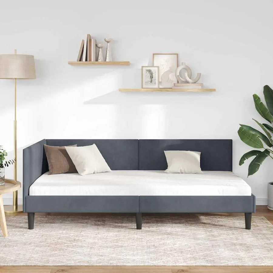 Cadre de lit d'angle Gris foncé 100 cm x 200 cm Velours - 3