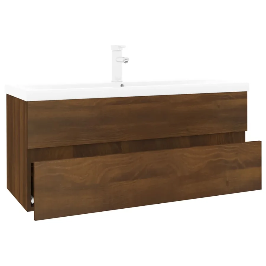 Meuble lavabo avec bassin intégré Chêne brun Bois d'ingénierie - 2
