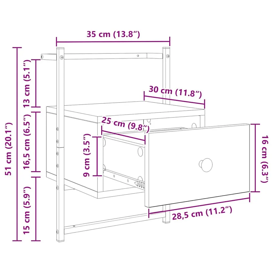 Cabinet de chevet avec tiroir 2 pcs Chêne noir 35 x 30 x 51 cm - 14