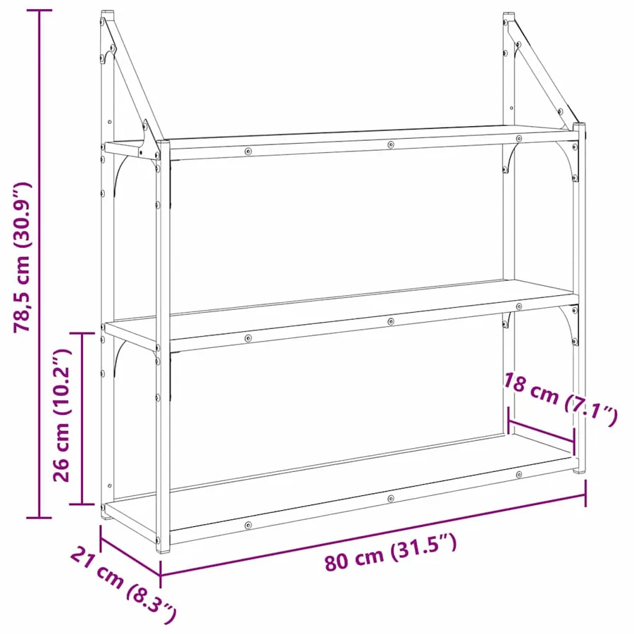 Étagère Murale Chêne noir 80 x 21 x 78,5 cm Bois d'ingénierie - 10