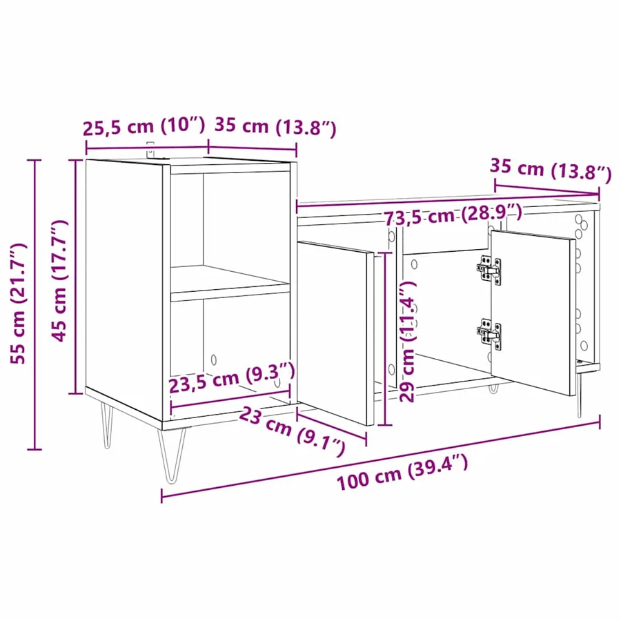 Meuble TV Bois Ancien 100 x 35 x 55 cm Bois d'ingénierie - 12