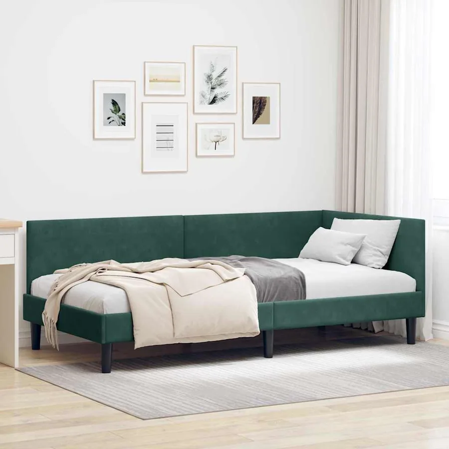 Cadre de lit d'angle Vert foncé 90 cm x 200 cm Velours