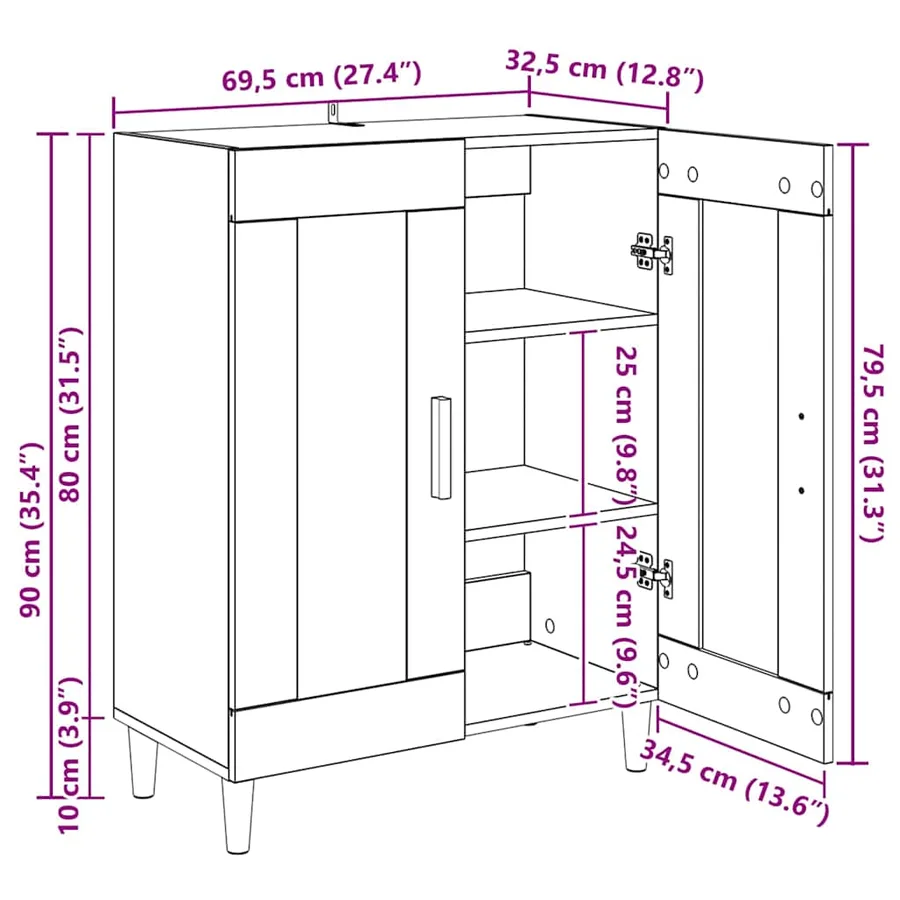 Buffet Chêne noir 69,5 x 34 x 90 cm Bois d'ingénierie - 13