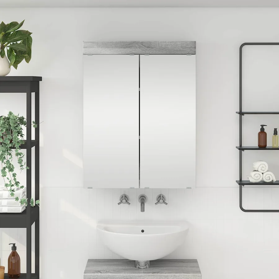 Amoire de salle de bain avec miroir TULUM Gris Sonoma