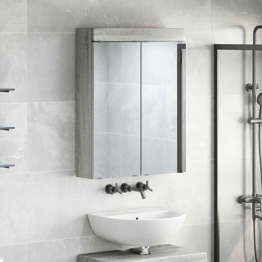 Amoire de salle de bain avec miroir TULUM Gris Sonoma - 4