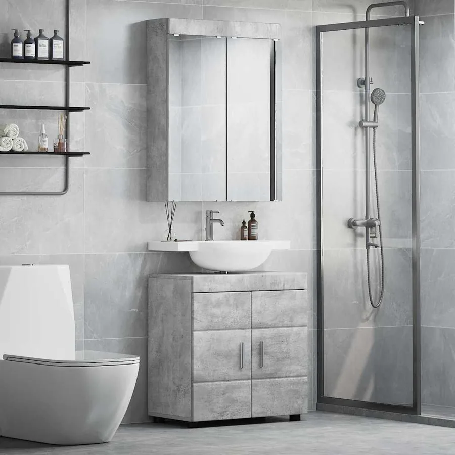 Ensemble de mobilier de salle de bain TULUM 2 pcs Gris béton