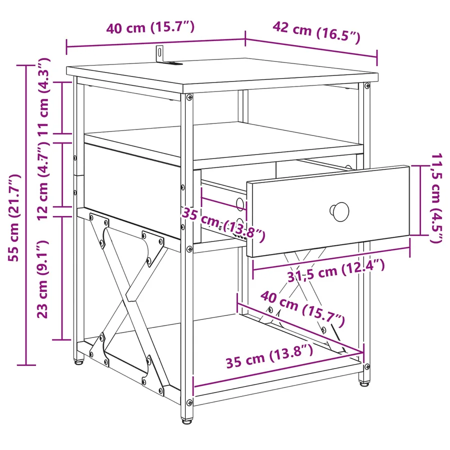 Cabinet de chevet 2 pc Chêne artisanal 40 x 42 x 55 cm - 17