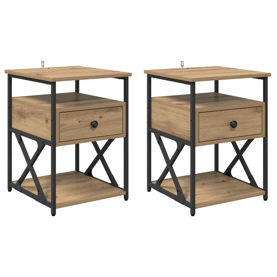 Cabinet de chevet 2 pc Chêne artisanal 40 x 42 x 55 cm - 2