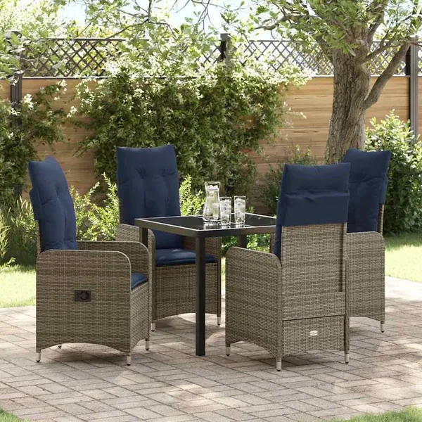 Ensemble table et chaises avec coussin 5 pcs Gris Rotin PE