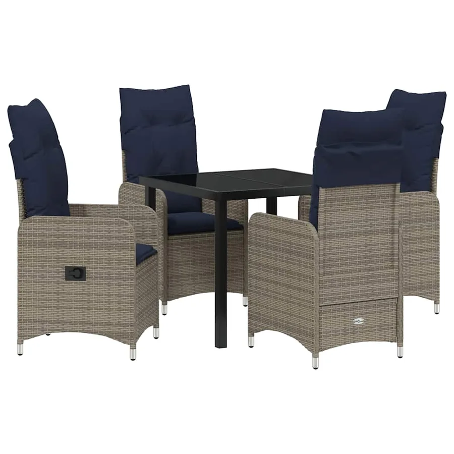 Ensemble table et chaises avec coussin 5 pcs Gris Rotin PE - 2