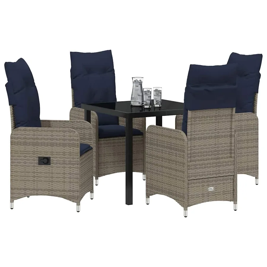 Ensemble table et chaises avec coussin 5 pcs Gris Rotin PE - 3