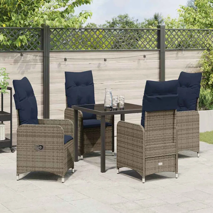 Ensemble table et chaises avec coussin 5 pcs Gris Rotin PE - 4