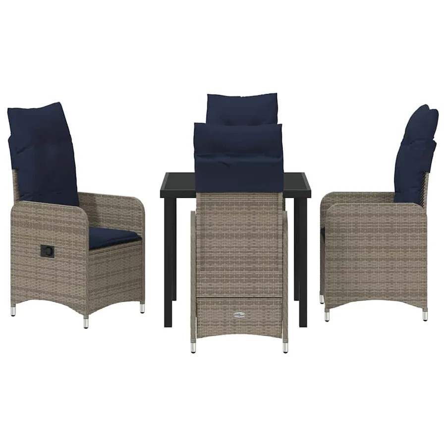 Ensemble table et chaises avec coussin 5 pcs Gris Rotin PE - 7