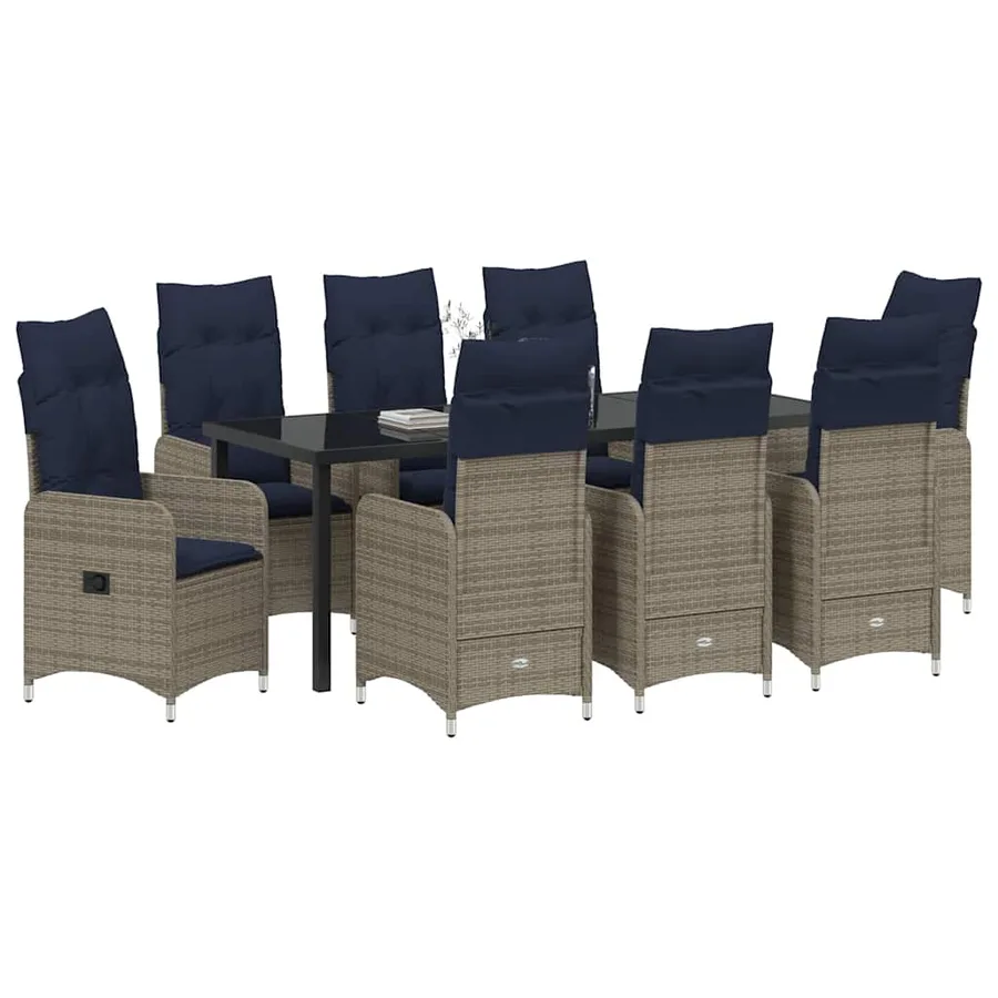 Ensemble table et chaises avec coussin 9 pcs Gris Rotin PE - 3