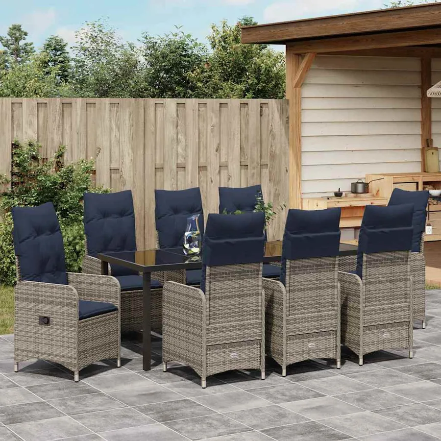Ensemble table et chaises avec coussin 9 pcs Gris Rotin PE - 4