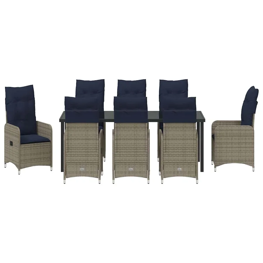 Ensemble table et chaises avec coussin 9 pcs Gris Rotin PE - 7