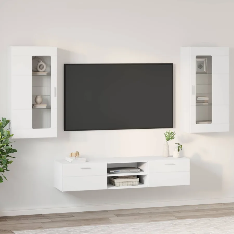 Ensemble meuble TV FLORIN 3 pcs Blanc Bois d'ingénierie - 4