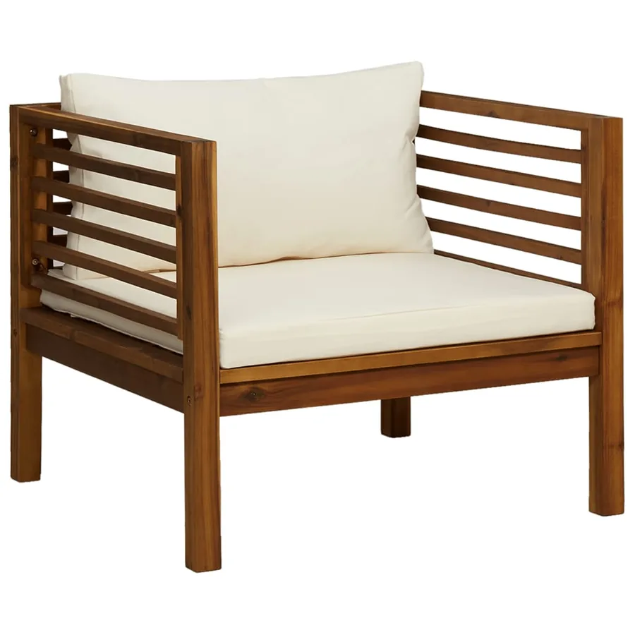 Salon de jardin 8 pcs avec coussin crème Bois d'acacia solide - 10