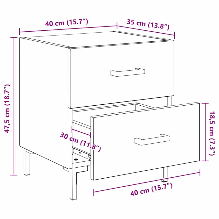 Cabinet de chevet 2 pcs Chêne noir 40 x 35 x 47,5 cm - 13