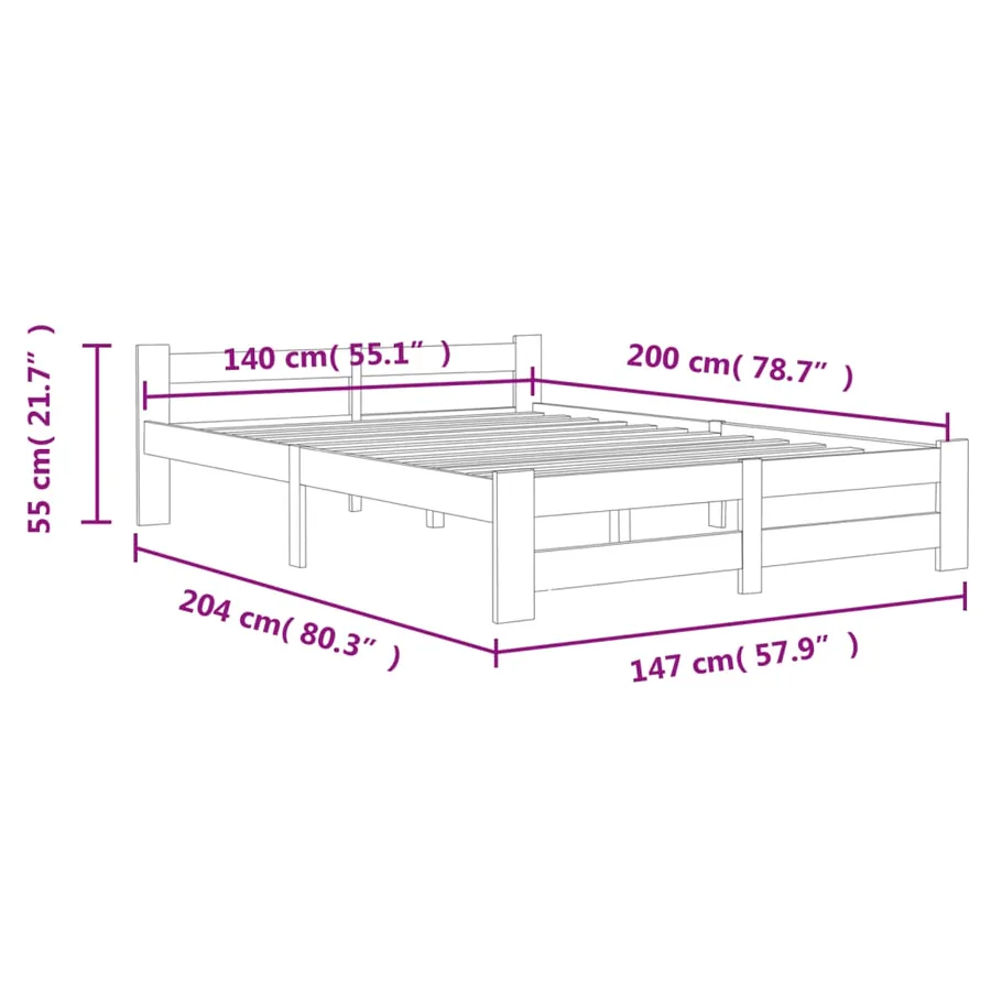 Cadre de lit sans matelas blanc bois de pin massif 140x200 cm - 6