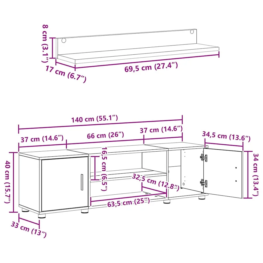 Ensemble meuble TV Blanc Bois d'ingénierie - 19