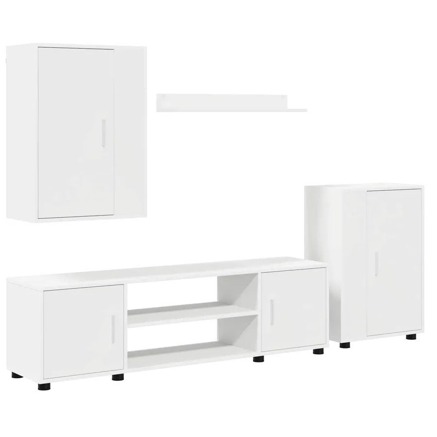 Ensemble meuble TV Blanc Bois d'ingénierie - 2