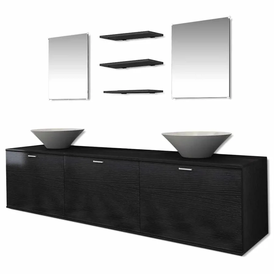 8 pièces de mobilier de salle de bain et lavabo Noir - 2