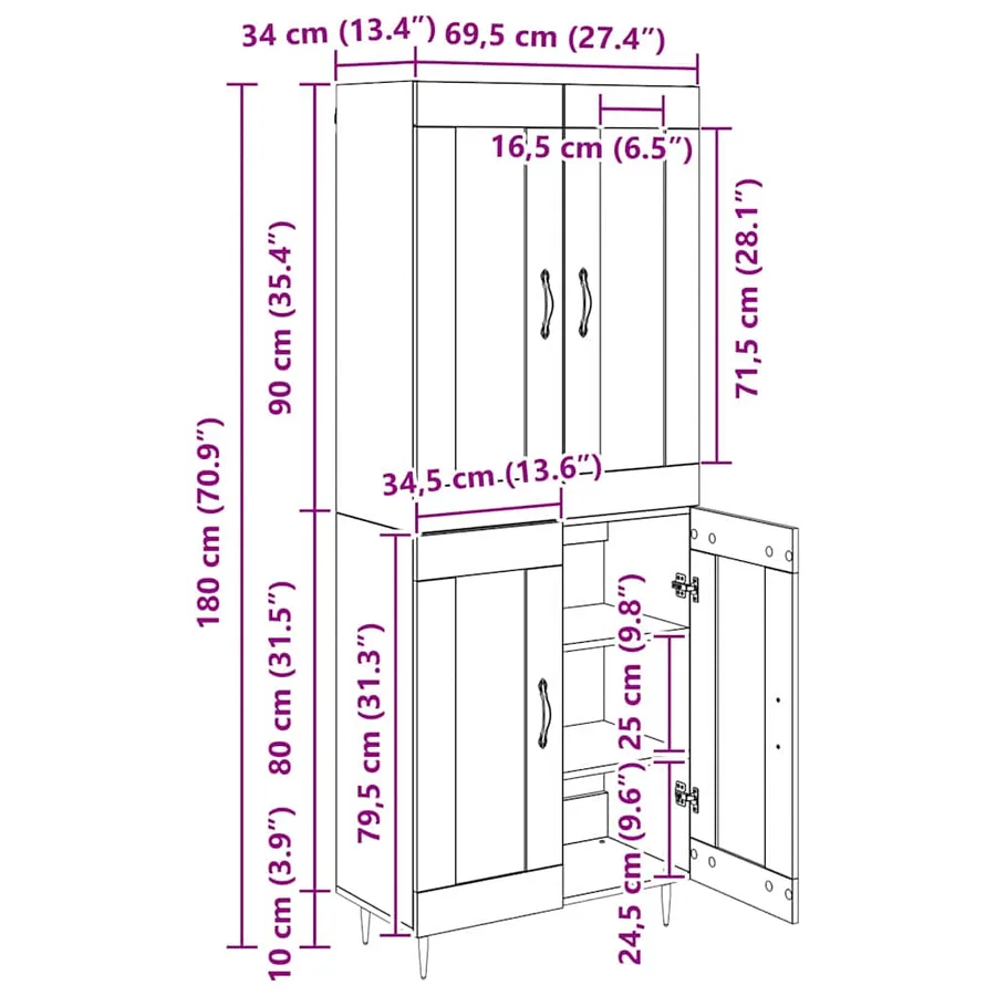 Haut Armoire Chêne artisanal 69,5 x 34 x 90 cm - 14