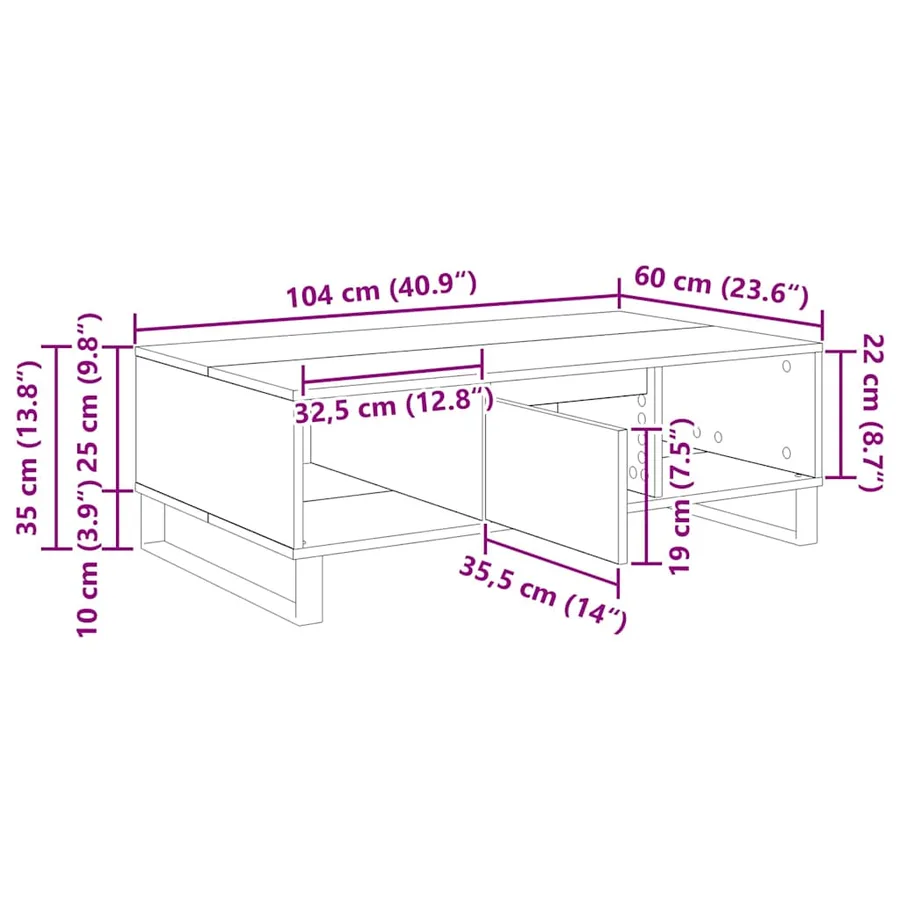 Table basse Chêne noir 104 x 60 x 35 cm Bois d'ingénierie - 12