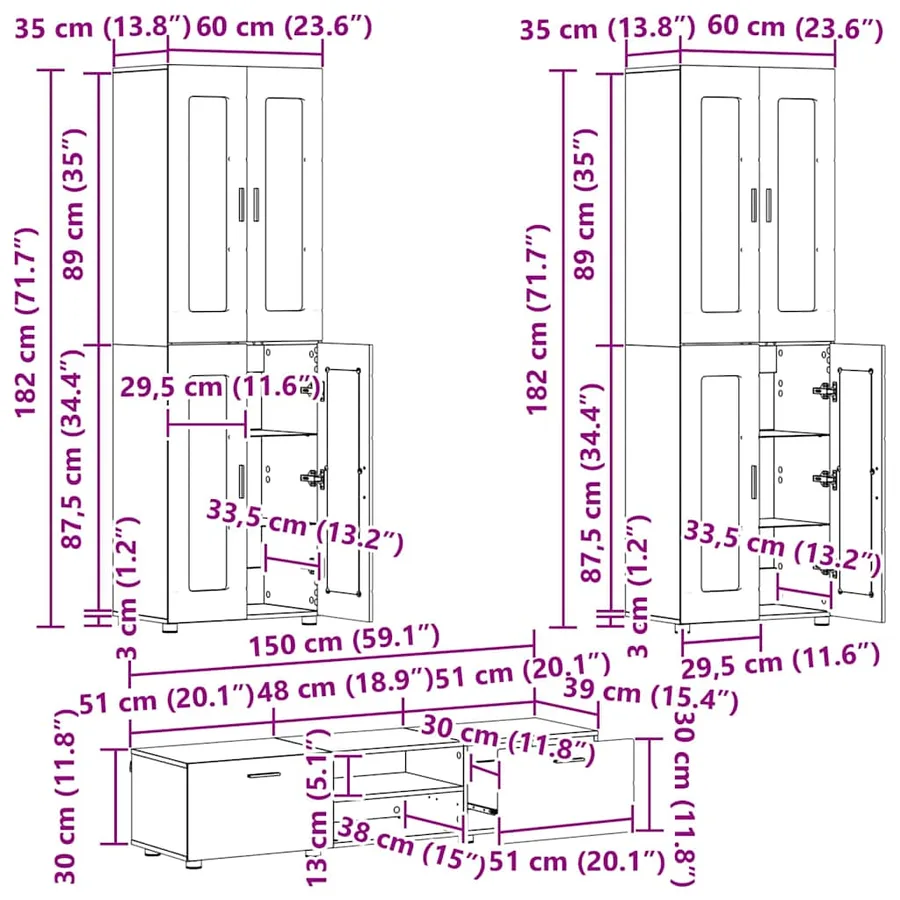 Ensemble meuble TV FLORIN 3 pcs Chêne artisanal - 16