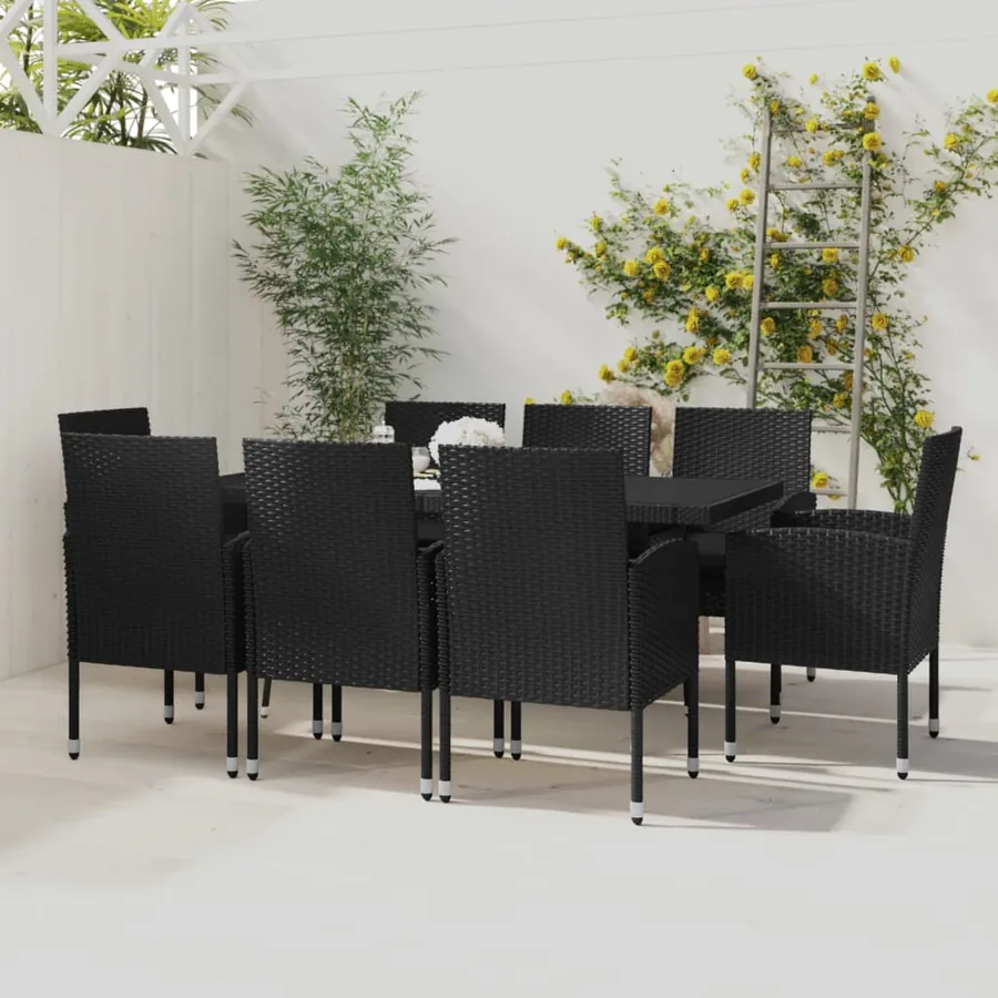 Ensemble à manger de jardin 9 pcs Résine tressée Noir
