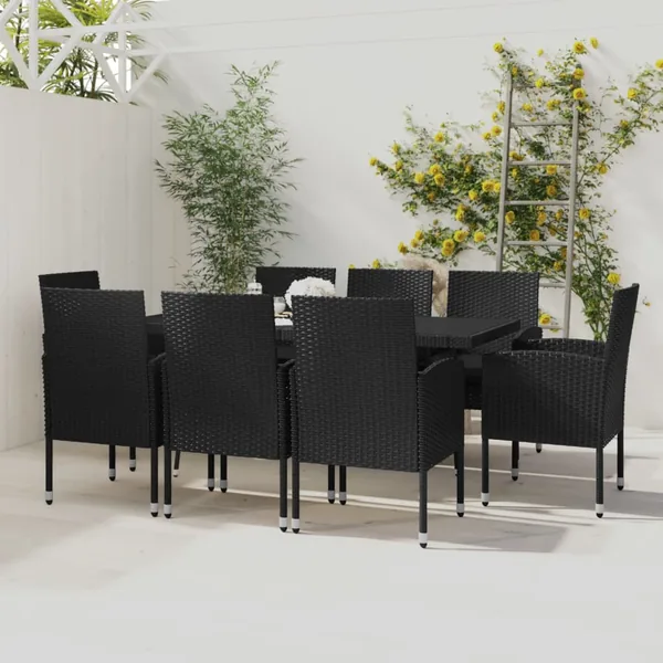 Ensemble à manger de jardin 9 pcs Résine tressée Noir