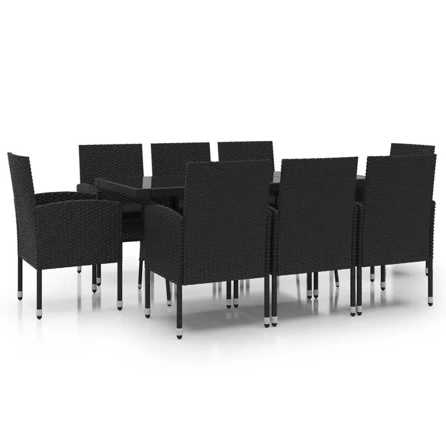 Ensemble à manger de jardin 9 pcs Résine tressée Noir - 2