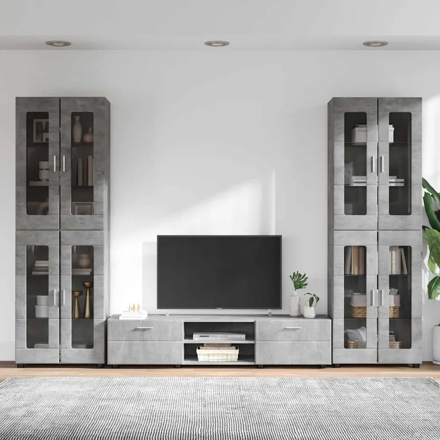 Ensemble meuble TV FLORIN 3 pcs Gris béton Bois d'ingénierie - 4
