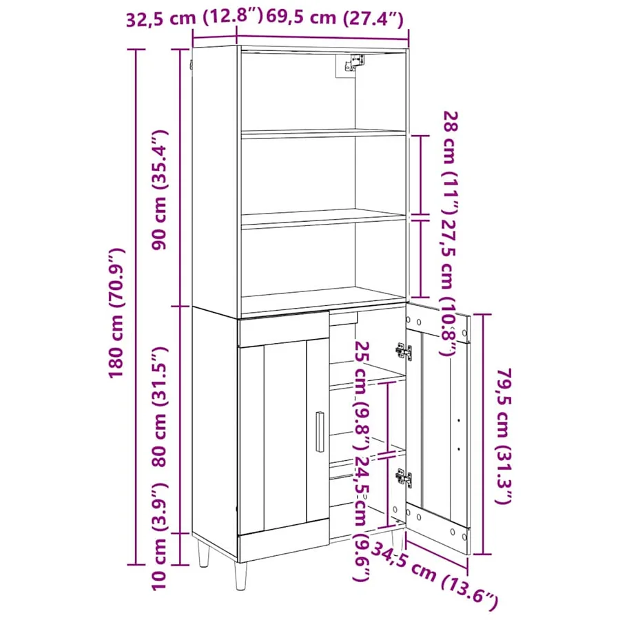 Haut Armoire Chêne noir 69,5 x 32,5 x 180 cm Bois d'ingénierie - 13